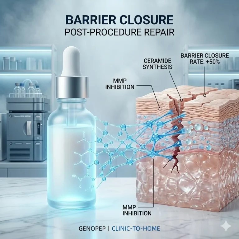 Post-Procedure Repair: Clinical-Grade Barrier Recovery 1 Accelerate healing by 50% with Genopep Post-Procedure Repair. Calibrated to restore the skin barrier and prevent PIH after lasers, peels, or microneedling.