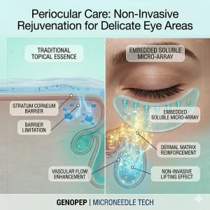 Professional periocular rejuvenation: Our HA/PLA soluble microneedles deliver firming peptides deep into the dermis to lift eyelids, reduce bags, and fade fine lines. Achieve non-invasive eye lifting and restore crystalline clarity at home.
