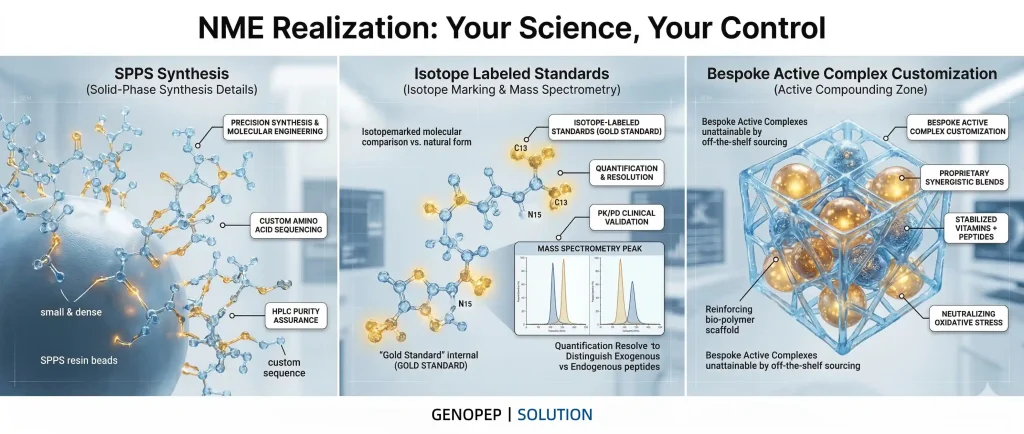 Beyond Catalog Peptides: From Molecular Blueprint to Market Reality 1 Genopep: Your strategic partner for Custom Peptide Synthesis. We bridge the gap from NME sequence to industrial cGMP production with engineering certainty.